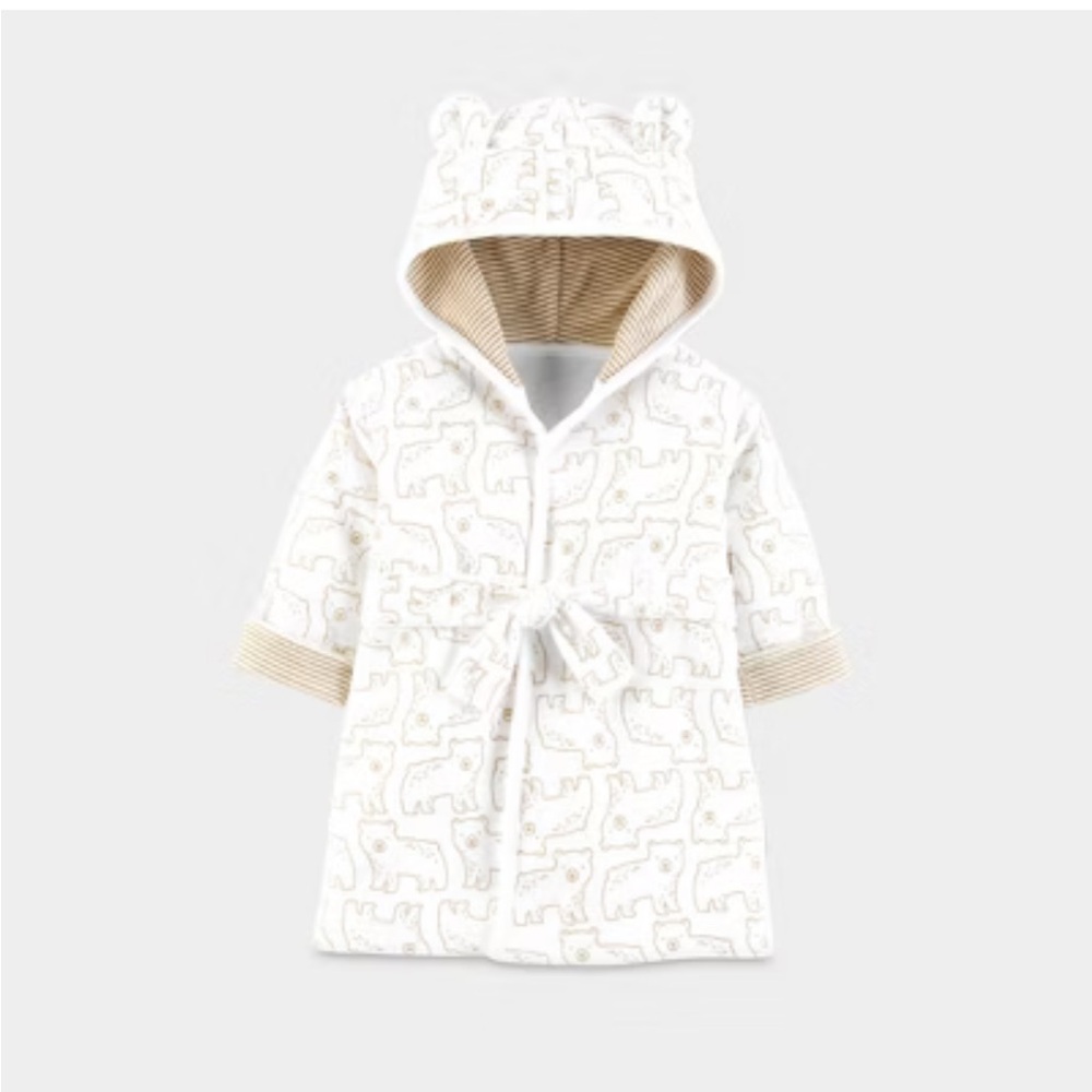 Carter's Cream Hooded Bath Robe with Bear Print and Bear Ears Size 0-9 Months